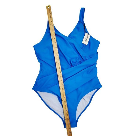 Womens Blue One-Piece Swimsuit Adjustable Straps & Ruched Front Aimage Size XL - Picture 7 of 7